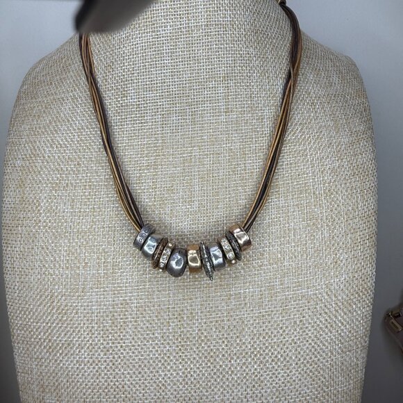 Chicos Multi-Strand Necklace With Mixed Metal Beads & Rhinestone - Picture 4 of 7